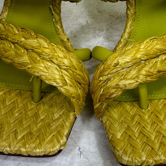 ASH New Raffia Leather Strap Mules Thong Kitten Heel Sandals Square Toe Shoes 38 - Picture 15 of 16